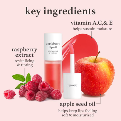 Nooni Korean Apple Lip Oil + Lip Stain | Glossy Lip Stain, Tinting & Long Lasting, Moisturizing Lip Care (13 Options) Hydrate Lipgloss Lipstick Makeup Glossy Hydrating Moisturizer Plump Transfer-Proof