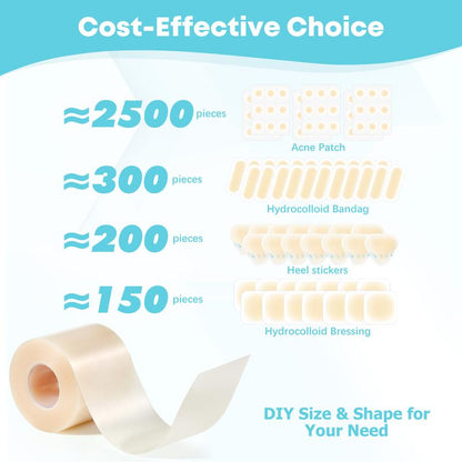 LIFARA Hydrocolloid Roll for Wound Care - Cut-To-Size, Extra Large Hydrocolloid Patch Bandages with Self-Adhesive, Ultra Absorbent, Flexible & Waterproof, First Aid Kit Essential (2In*16Ft, 11.8Mil/ 0.3Mm Thickness)) Healthcare Acne Pimple Patch Bandaids
