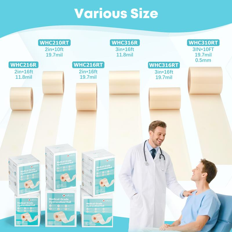 LIFARA Hydrocolloid Roll for Wound Care - Cut-To-Size, Extra Large Hydrocolloid Patch Bandages with Self-Adhesive, Ultra Absorbent, Flexible & Waterproof, First Aid Kit Essential (2In*16Ft, 11.8Mil/ 0.3Mm Thickness)) Healthcare Acne Pimple Patch Bandaids