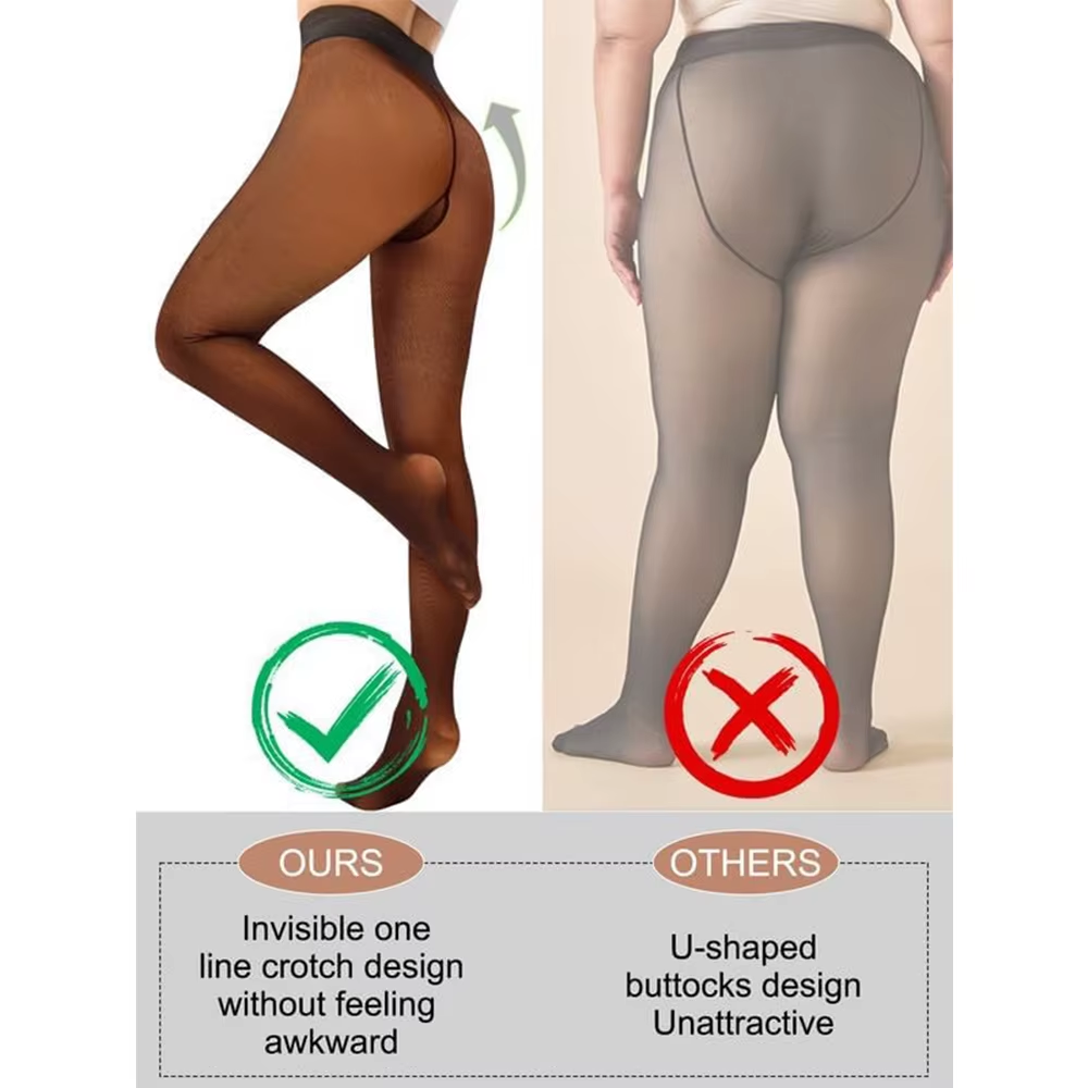 Plus Size One Seam Shaping Fleece Leggings Compression Band Pantyhose Sexy Thermal Warm Erotic Tights