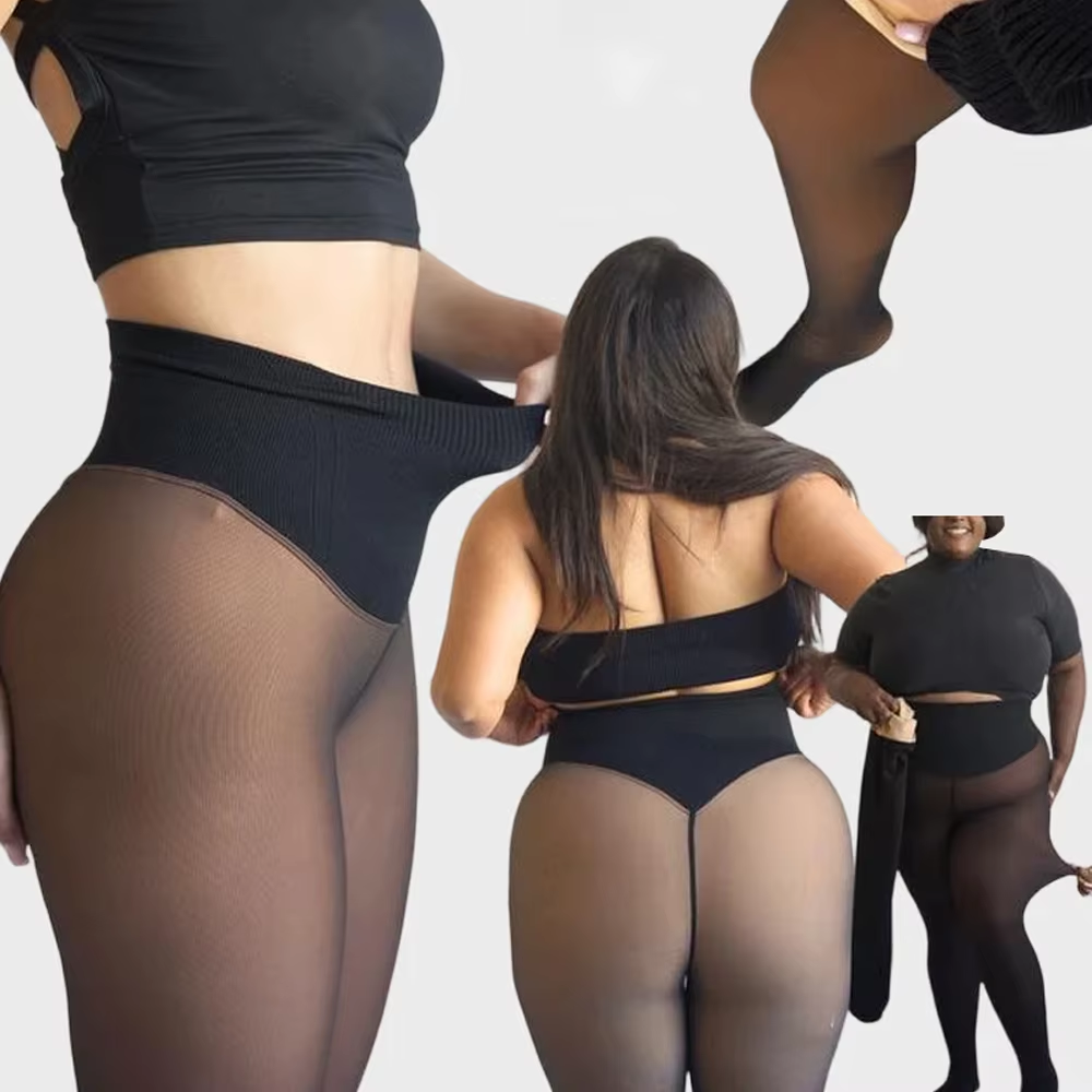 Plus Size One Seam Shaping Fleece Leggings Compression Band Pantyhose Sexy Thermal Warm Erotic Tights