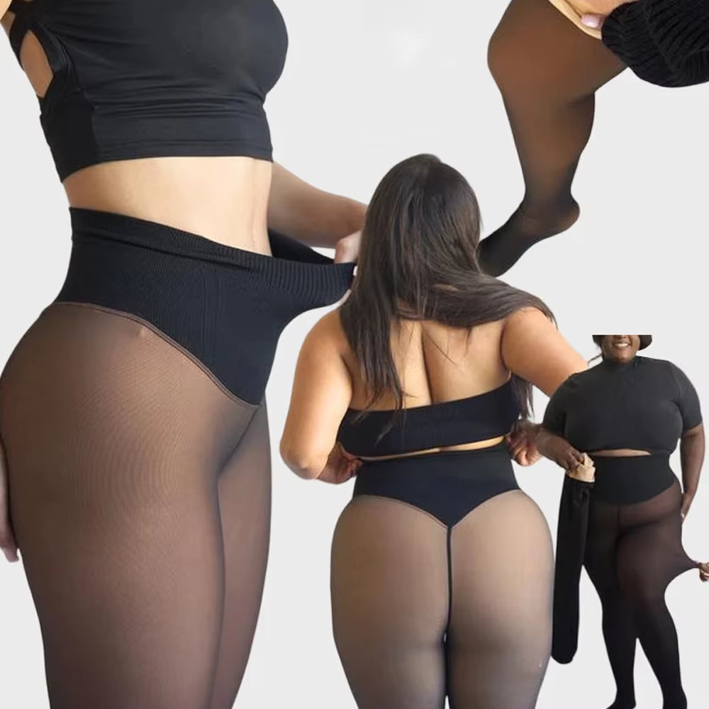Plus Size One Seam Shaping Fleece Leggings Compression Band Pantyhose Sexy Thermal Warm Erotic Tights