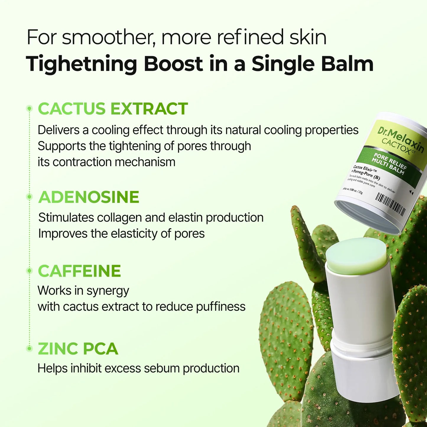 [Dr.Melaxin Official] CACTOX PORE RELIEF MULTI BALM with Cactus Cooling Reduce Puffiness & Pore Tightening for Visible Pore Care Skin Repair